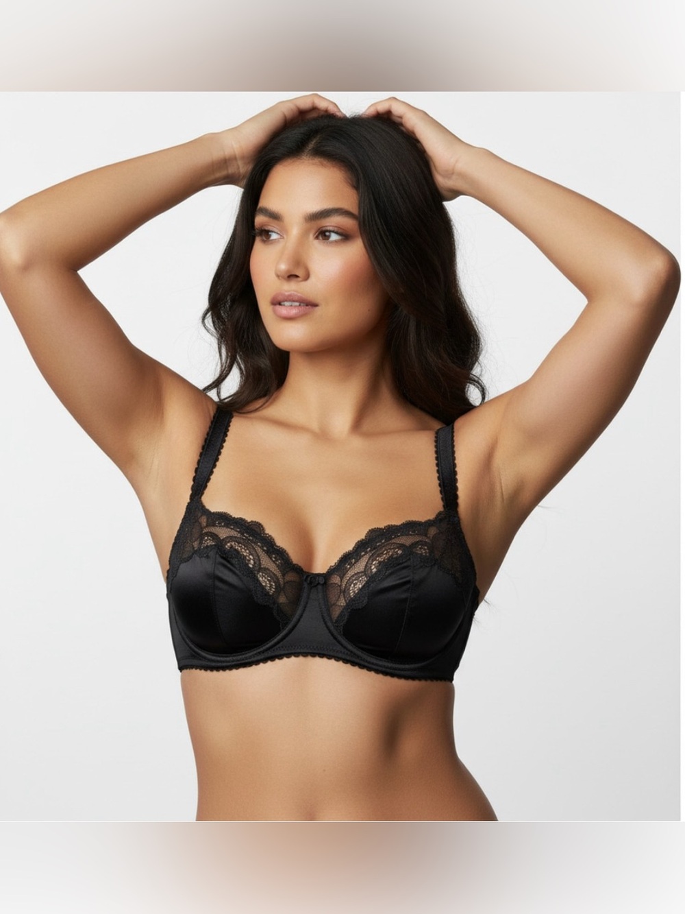 Skims Stretch Satin Lace Unlined Balconette Bra - Black Onyx - Like New - 34DD